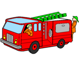 Disegno Pompieri sul camion  pitturato su gaia