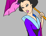 Disegno Geisha con parasole pitturato su stefania