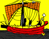 Disegno Barca romana  pitturato su nicc