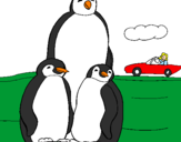 Disegno Famiglia pinguino  pitturato su miriam