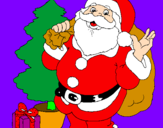 Disegno Babbo Natale con lalbero di Natale pitturato su tommaso