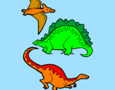 Disegno Tre specie di dinosauri  pitturato su pietro