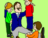 Disegno Papà con i suoi 3 figli  pitturato su federica
