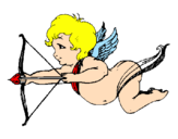 Disegno Cupido in volo  pitturato su marta