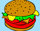 Disegno Hamburger completo  pitturato su sara