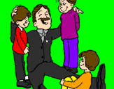 Disegno Papà con i suoi 3 figli  pitturato su meca