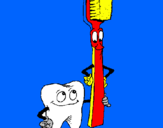 Disegno Molare e spazzolino da denti pitturato su bowser