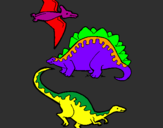 Disegno Tre specie di dinosauri  pitturato su stefano