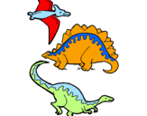 Disegno Tre specie di dinosauri  pitturato su AOT