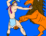 Disegno Gladiatore contro un leone pitturato su lucio 96