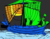 Disegno Barca romana  pitturato su manuel