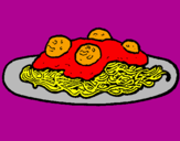 Disegno Spaghetti al ragù  pitturato su giulia