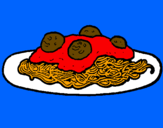 Disegno Spaghetti al ragù  pitturato su cate e ste