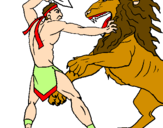 Disegno Gladiatore contro un leone pitturato su roro12