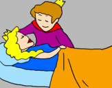 Disegno La principessa addormentata e il principe  pitturato su margarita