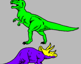 Disegno Triceratops e Tyrannosaurus Rex pitturato su karola