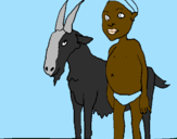 Disegno Bambino africano con una capra pitturato su edoardo strappelli