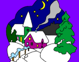 Disegno Villaggio natalizio  pitturato su carmen