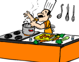 Disegno Cuoco in cucina  pitturato su aaa