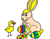 Disegno Pulcino, coniglietto e uova  pitturato su andrea
