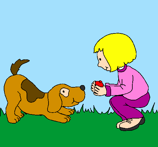 Bambina che gioca con il cagnolino 
