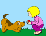 Disegno Bambina che gioca con il cagnolino  pitturato su alice
