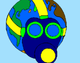 Disegno Terra con maschera anti-gas  pitturato su micina