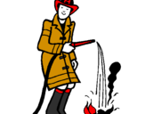 Disegno Pompiere che spegne il fuoco pitturato su pompiere