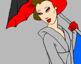 Disegno Geisha con parasole pitturato su nicoloì