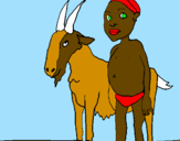 Disegno Bambino africano con una capra pitturato su daniele