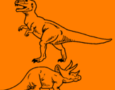 Disegno Triceratops e Tyrannosaurus Rex pitturato su rosso