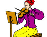 Disegno Dama violinista  pitturato su cleofe