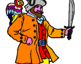 Disegno Pirata con il pappagallo  pitturato su alessio scribani