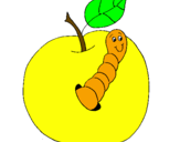 Disegno Mela con il vermiciattolo  pitturato su mela