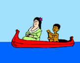 Disegno Madre e figlio in canoa  pitturato su futura