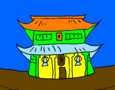 Disegno Tempio giapponese  pitturato su lilla