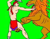 Disegno Gladiatore contro un leone pitturato su LORENZO C.