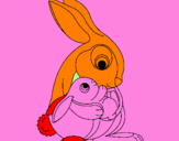 Disegno Mamma coniglio pitturato su alessia 4 anni