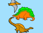 Disegno Tre specie di dinosauri  pitturato su antonio