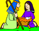 Disegno Adorano Gesù Bambino  pitturato su gd