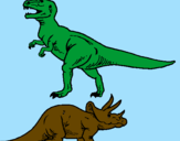 Disegno Triceratops e Tyrannosaurus Rex pitturato su margarita