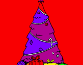 Disegno Abete con decorazioni natalizie  pitturato su marta