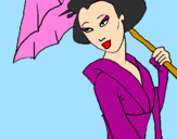 Disegno Geisha con parasole pitturato su silvia.it