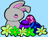Disegno Coniglietto di Pasqua  pitturato su marti 2003