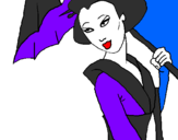 Disegno Geisha con parasole pitturato su pilli