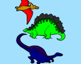 Disegno Tre specie di dinosauri  pitturato su fr