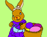 Disegno Coniglietta di Pasqua con l'annaffiatoio  pitturato su carlotta1