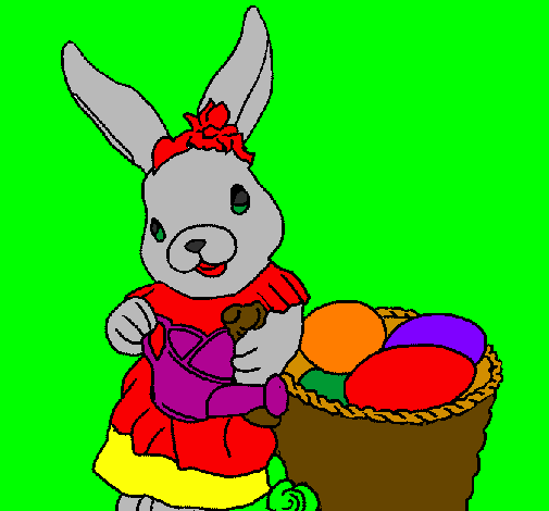 Coniglietta di Pasqua con l'annaffiatoio 