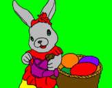 Disegno Coniglietta di Pasqua con l'annaffiatoio  pitturato su nicoo6