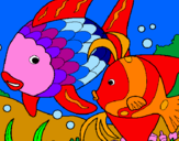 Disegno Pesci  pitturato su pesci  colorati